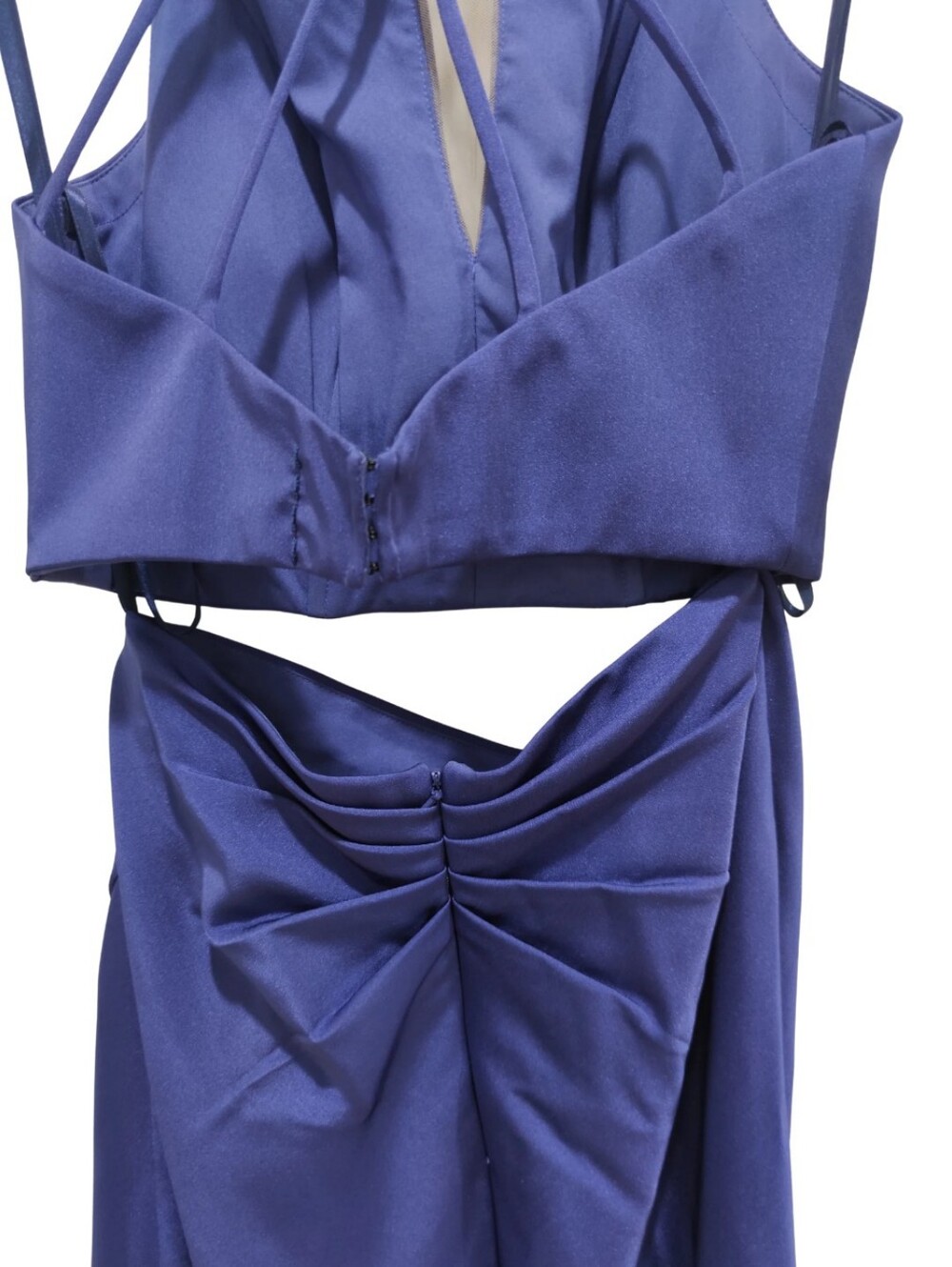 La Femme Elegant Deep Blue Two-Piece Satin Evening Dress - Picture 2 of 9
